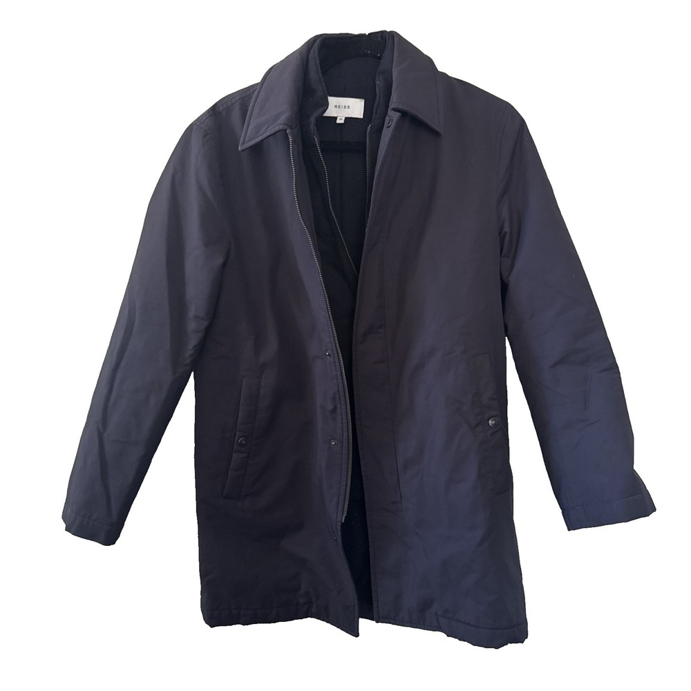 Reiss Men's XS Navy Waterproof Zip Trench Coat Lined